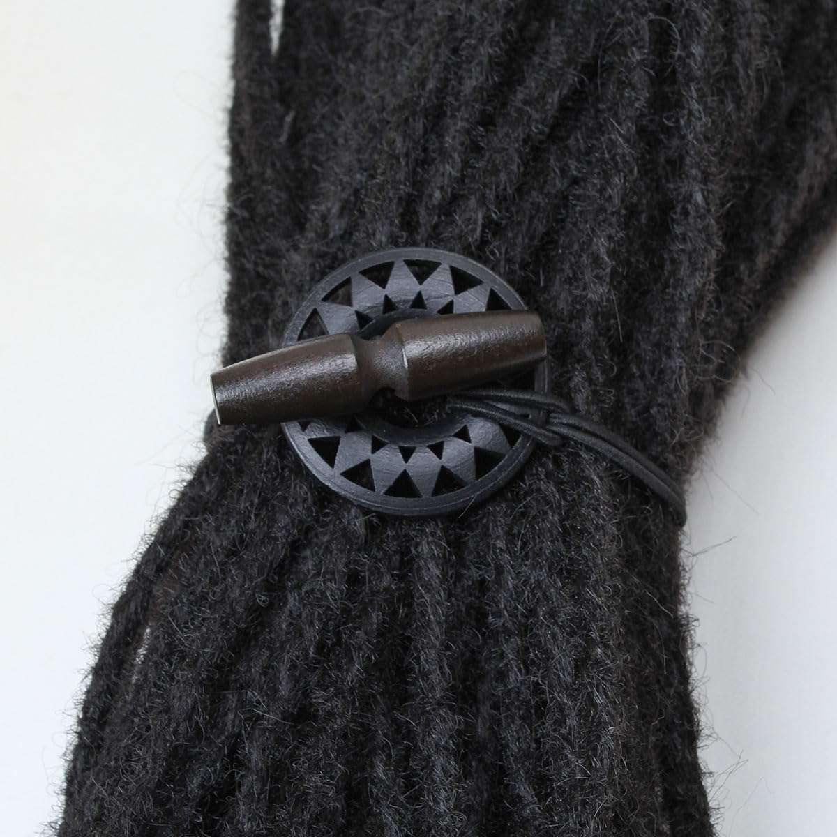 Kraler 3 Pcs Dreadlock Hair Ties for Thick Hair, Elastic Loc Bands with Hand-Carved Wooden Toggle, Boho Style Hair Accessories（White Brown Black）