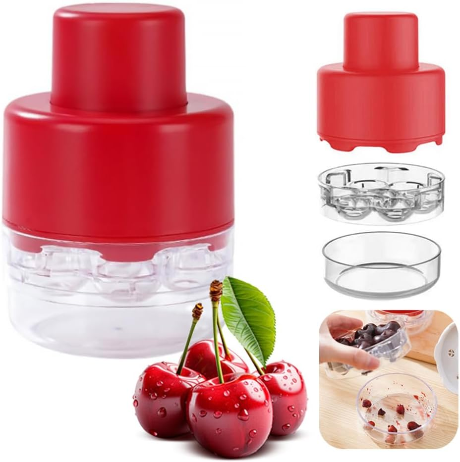 Cherry Pitter 7-In-1 Cherry Pitter Tool Pit Remover Portable Push-Down Cherries Seed Remover No Handle Design for Kitchen, Picnics (Red) image number 4