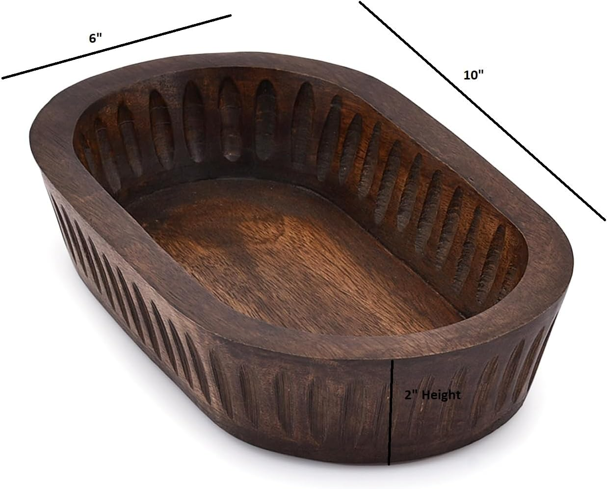 Samhita Mango Wood Decorative Bowls for Home D&eacute;cor, Decorative Long Wooden Bowl for Table Centrepiece (25.4 Cm X 15.24 Cm X 5.08 Cm) image number 4