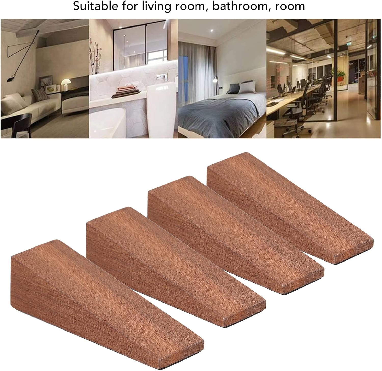 Wooden Door Stopper, 4 Pcs anti Slip Door Stopper Solid Wood Door Wedge Dark Brown Triangular Door Wedge Wooden Firefighter Door Stopper for Door Bottom Seam image number 2