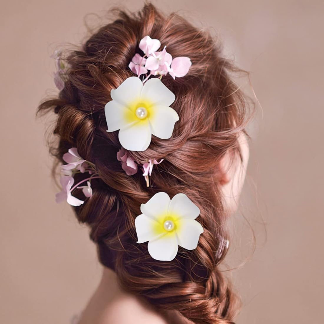 SIRLOMU Set of 9 Hawaiian Plum Tropical Bohemian Women Party Beach Party Flower Hair Clips image number 5