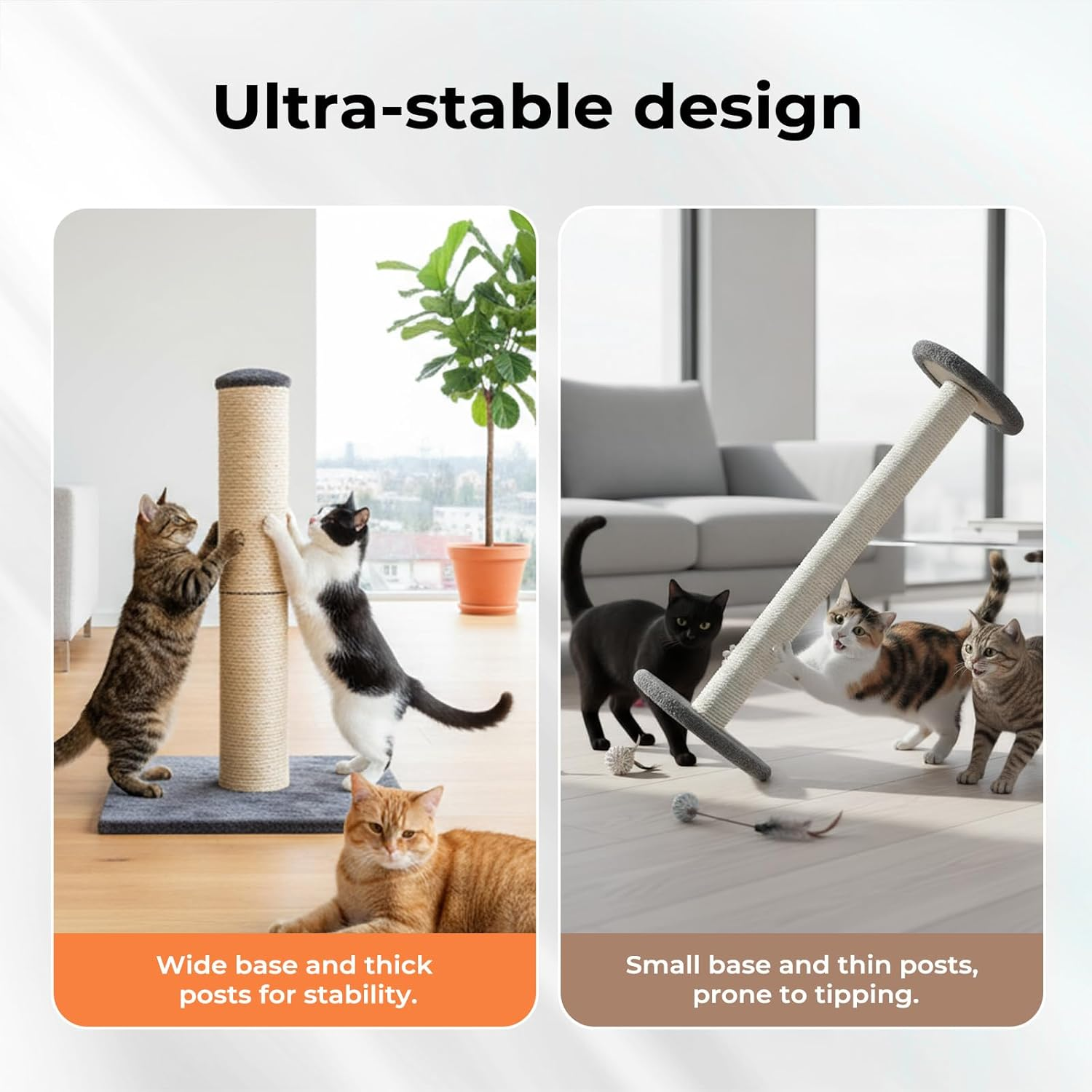 Pawz Cat Scratching Post for Indoor Cats and Kittens, 74.5Cm Soft Plush Cat Scratcher Tower with Durable Natura Sisal Rope, Stable Heavy Base, Vertical Cat Activity and Climbing Post, Grey image number 5