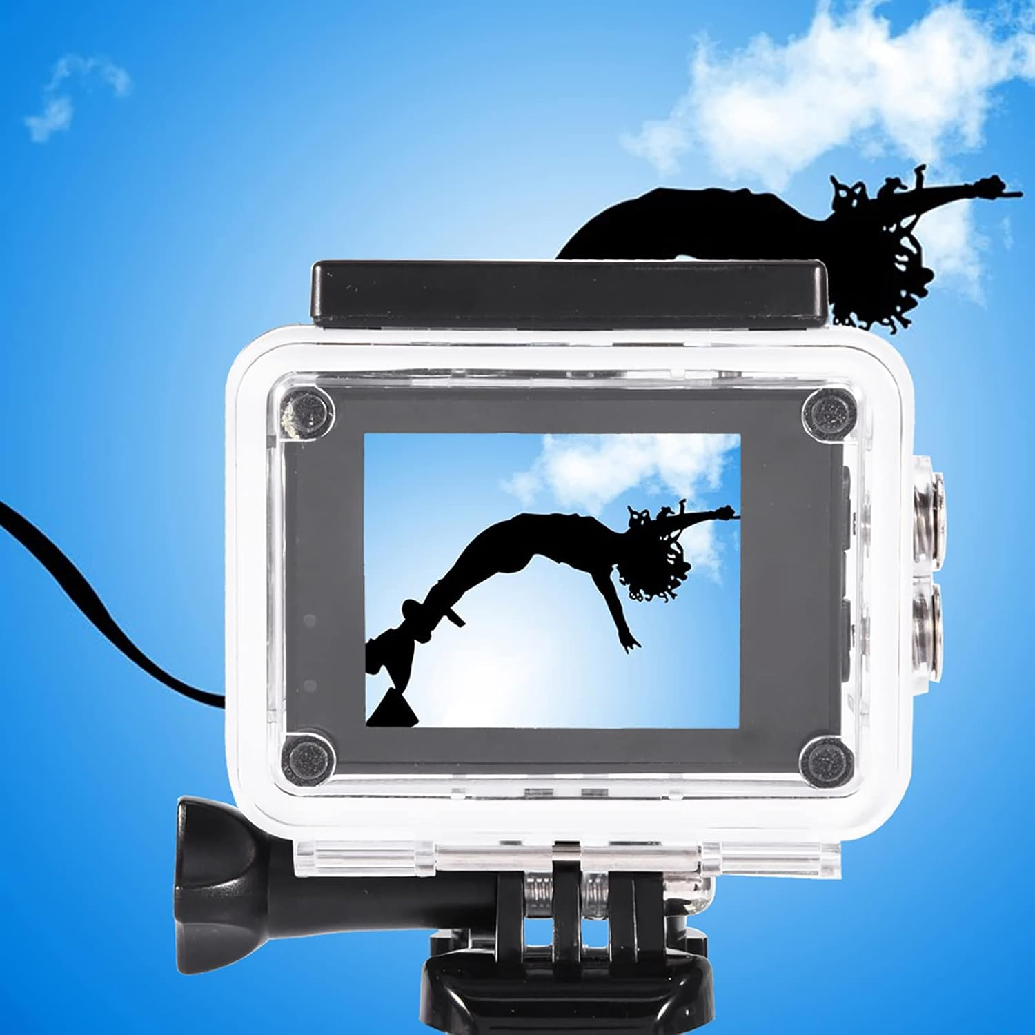 2.0 Inch Action Camera, 140&deg; Wide Angle Helmet Camera with Helmet Holder 30M/98Ft Underwater Waterproof Snorkel Surf Camera Professional Sports Camera for Cycling, Underwater Vlog(White) image number 2