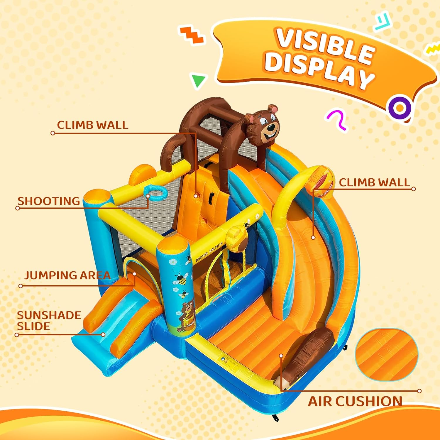 X Doctor Dolphin Inflatable Bounce House for Kids Fun, Double Slide Jumping Inflatable Bouncer Blow up Toddler Bouncy House for Kids 2-12 with Blower Use for Indoor&Outdoor image number 2