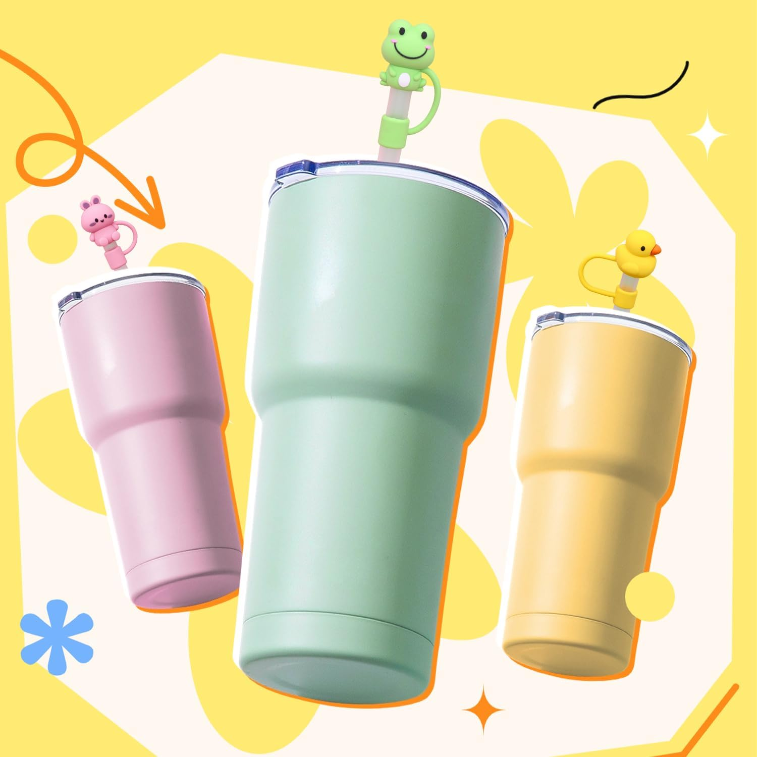 6 Pack Silicone Straw Cover Cap for Stanley Cup, Cute Funny Straw Topper Compatible with 30&40 Oz Tumbler with Handle,10Mm 0.4In Dust-Proof Reusable Straw Tips Lids image number 3