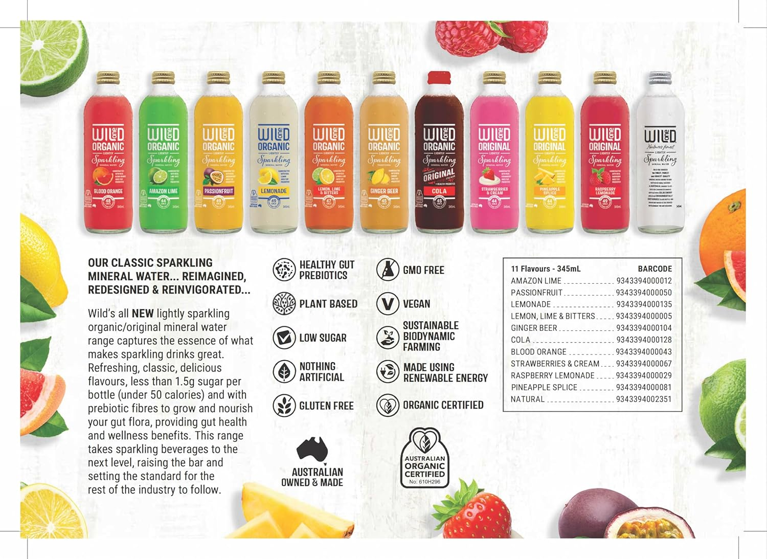 Wild One Organic Lemon, Lime, Bitters Sparkling Mineral Water 12 X 345 Ml image number 2