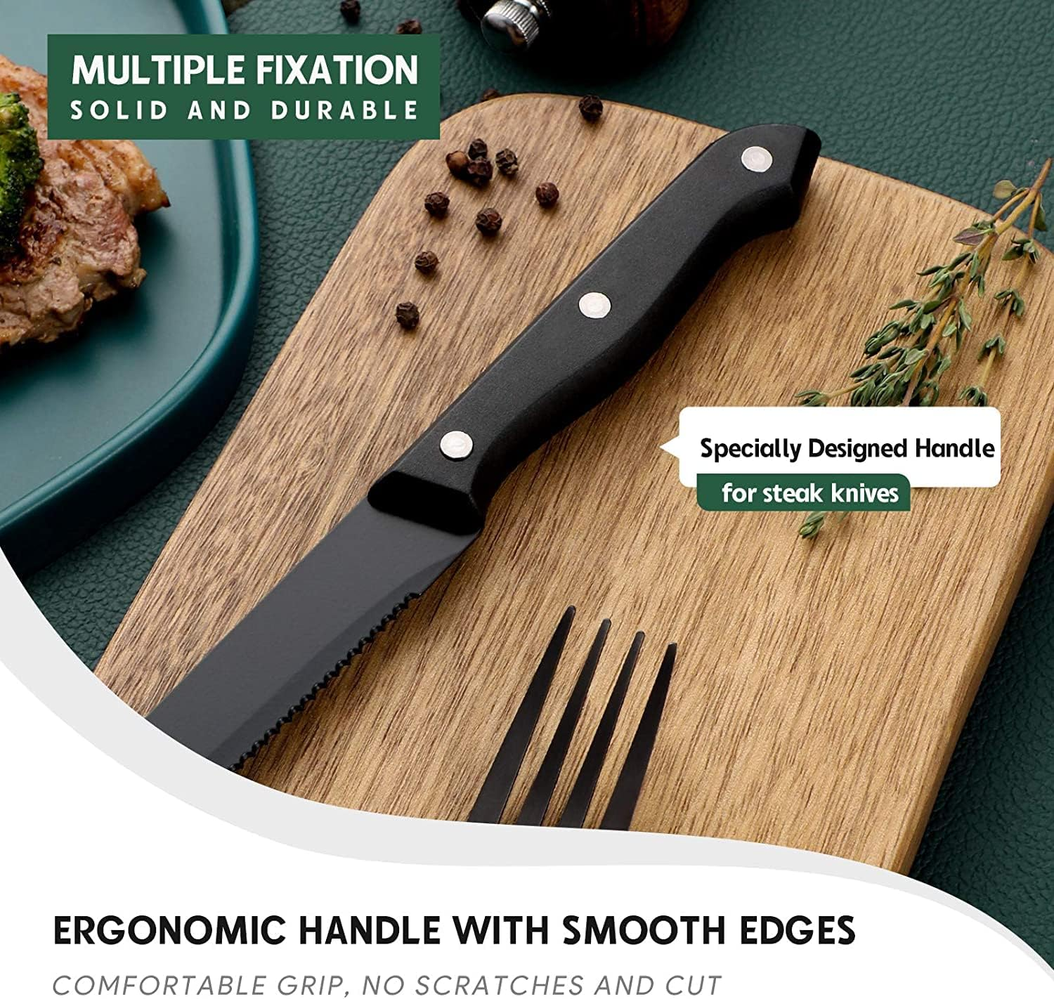 Hiware 48-Piece Matte Black Silverware Set with Steak Knives, Black Flatware Set for 8, Stainless Steel Tableware Cutlery Set, Utensil Sets for Kitchen, Hand Wash Recommended image number 2