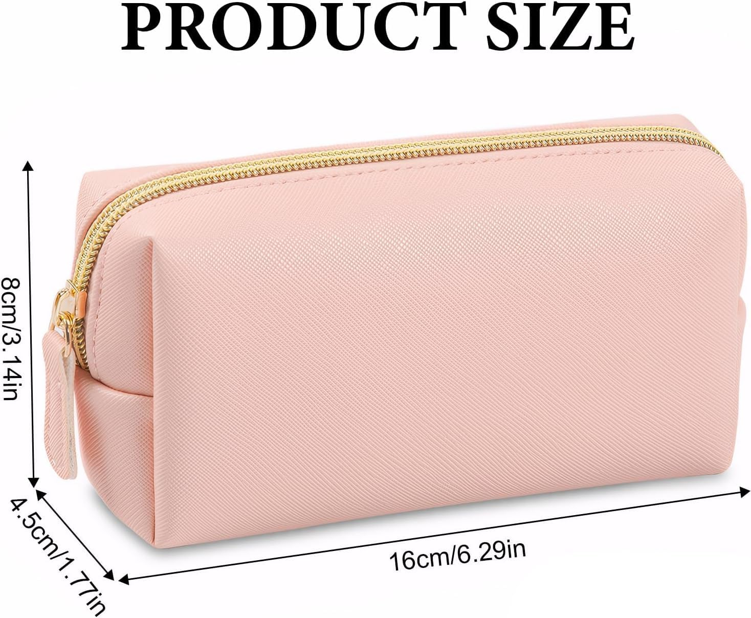 Leather Makeup Bag for Purse Travel, Portable Small Cosmetic Organizer for Women and Girls, Make up Bag with Zipper， Spacious Multi-Compartment Storage Pouch for Cosmetics, Skincare, Brushes（Pink） image number 3