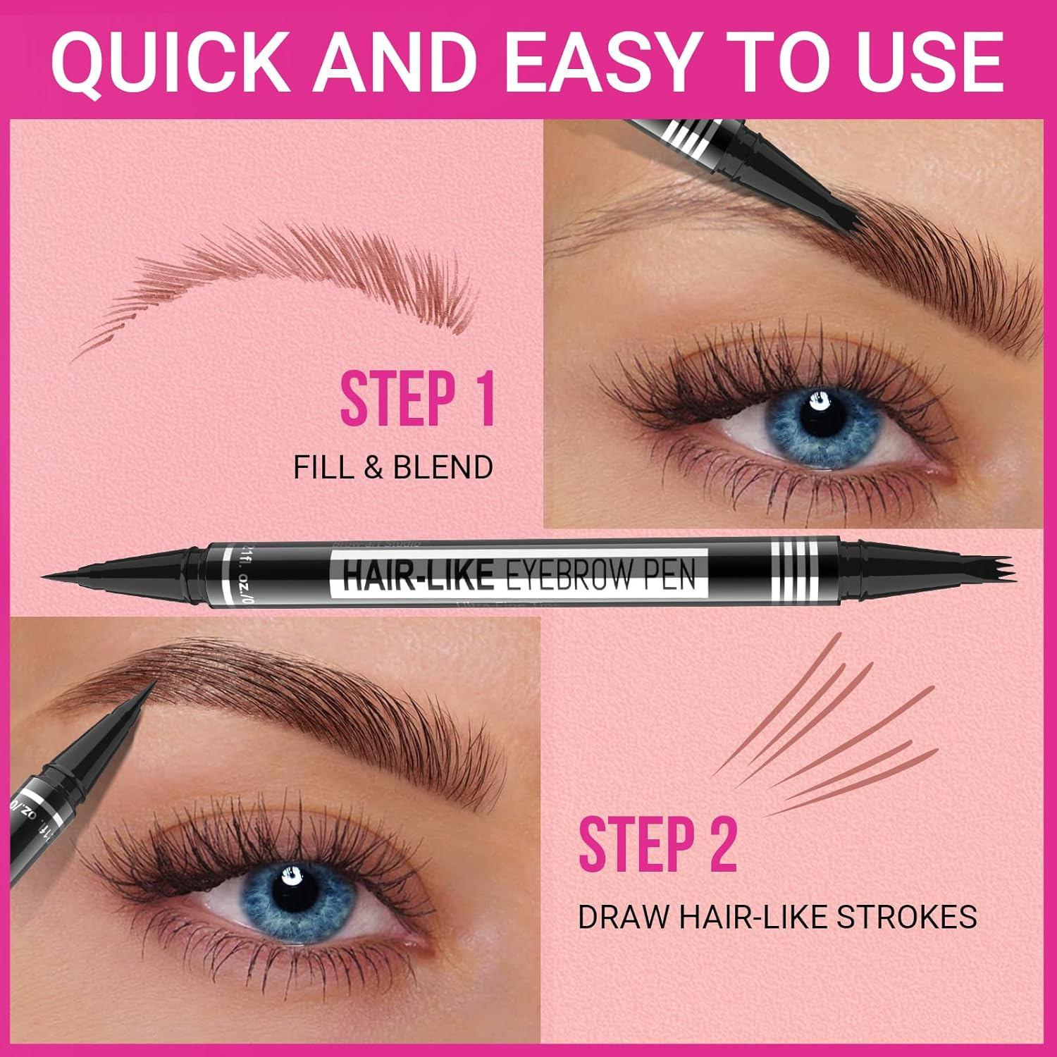 Imethod Microblading Eyebrow Pen - Eyebrow Pencil Magical 2-In-1 Dual-Ended Eye Brow Pencils for Women with 4-Fork-Tip & Ultra Precise Brush-Tip Create Natural Hair-Like Brows, Last All-Day, Brown image number 1