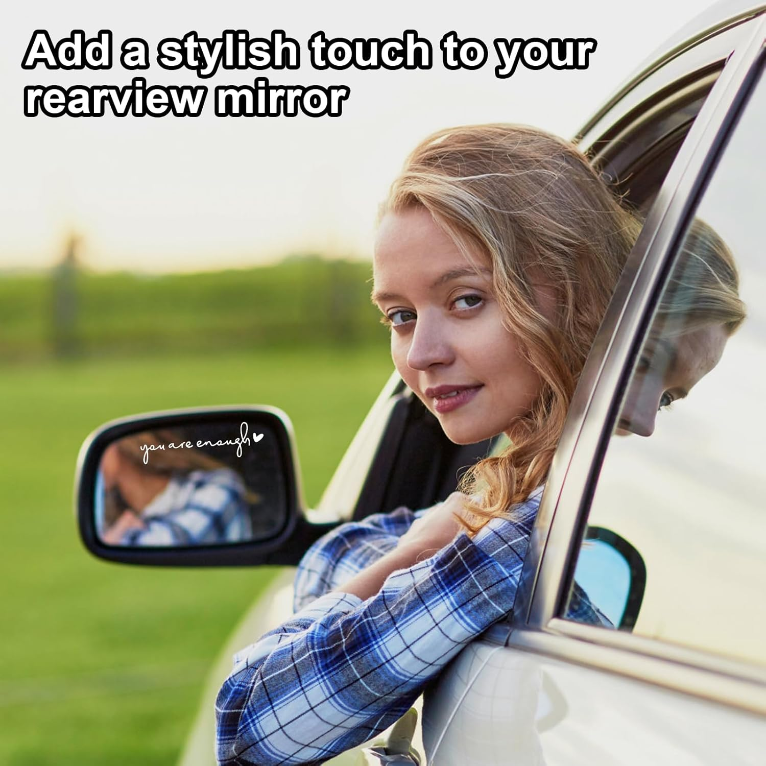 4X You Are Enough Rearview Mirror Decal, Rear View Mirror Sticker, Car Window Decals, Self Affirmations Vanity Mirror Stickers for Women Water Bottle Laptop Bumper Car Accessories Gifts (White) image number 4