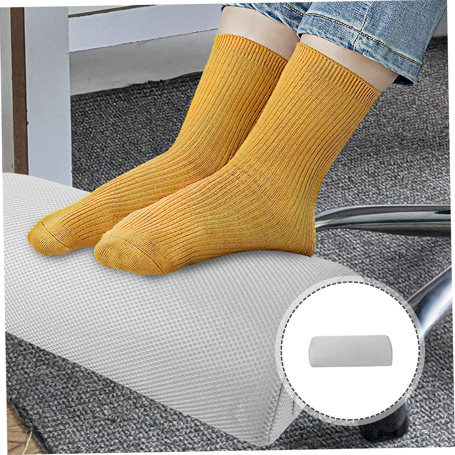 AUTSUPPL Leg Support Pillow for Sleeping Comfortable Knee Pillow for Portable Semi Roll Cushion for under Knees High Resilience Footrest Grey Mesh Cover image number 5