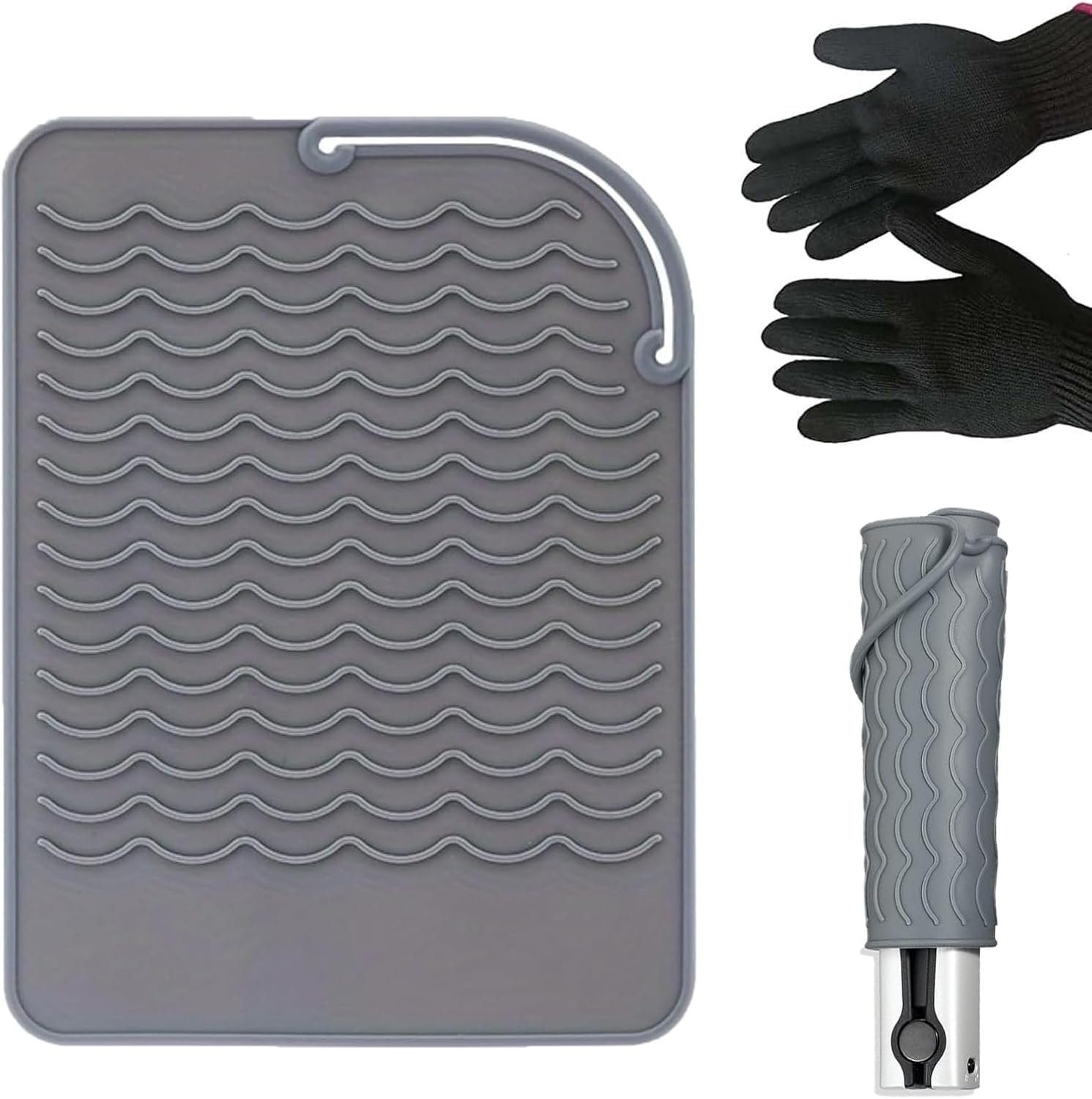 Flat Iron Travel Mat,Counter Protector for Curling Irons with Heat Resistant Glove,Suitable for Hair Straighteners,Flat Irons & Hair Styling Tools,Grey image number 3