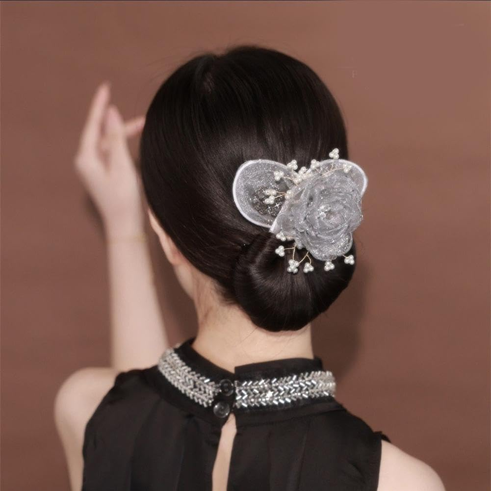 PLGEBR Hair Bun Maker,Hand Embroidered Flowers Deft Bun,Floral Design Dotted Bun Maker,Exquisite Bun Maker for Long Hair,Women Mesh Ballet Hair Styling Accessories image number 3