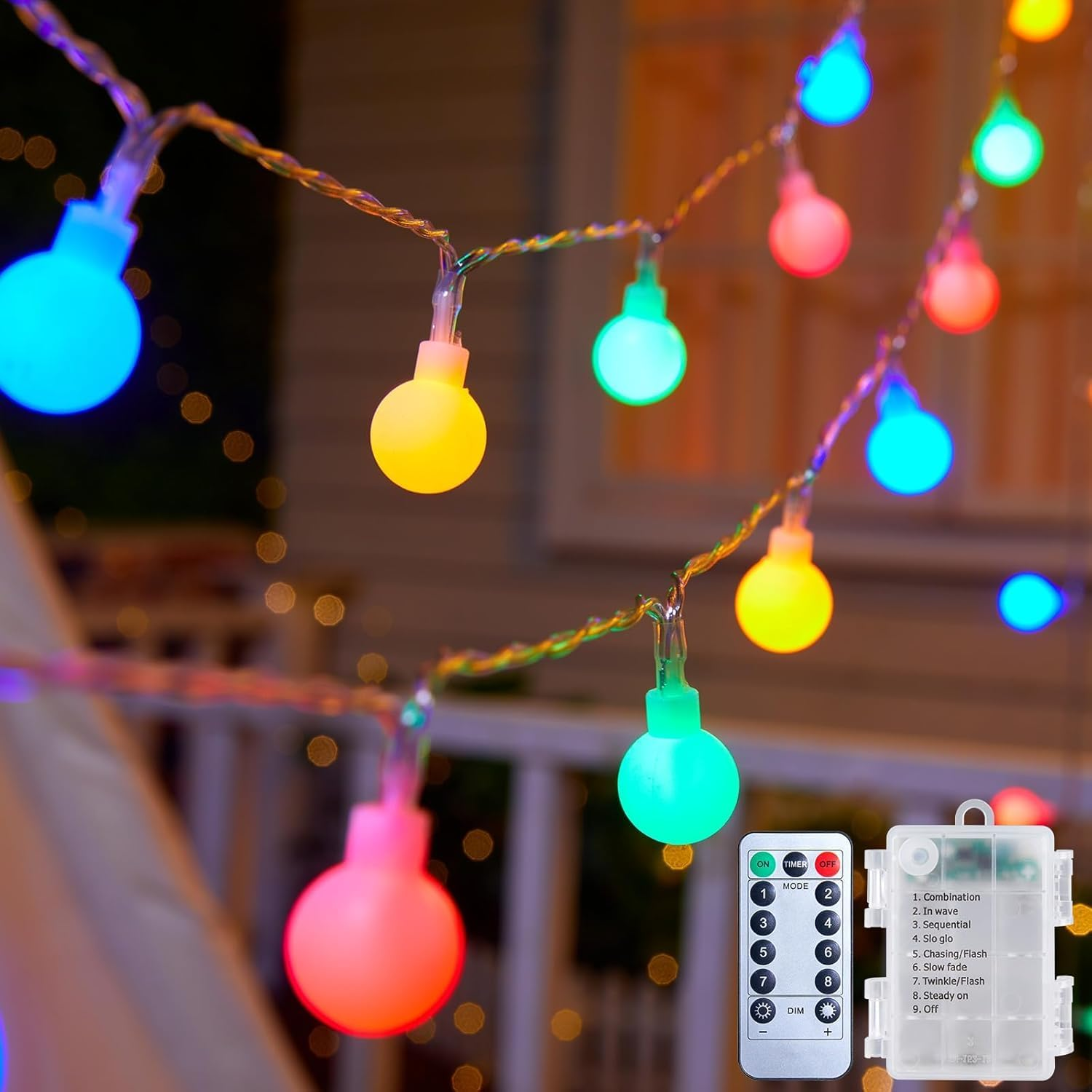 Fairy Lights Battery Operated, 34Ft 100 Led Lights, Globe String Lights, Waterproof 8 Modes with Remote Mini Lights for Indoor Outdoor Bedroom Party Wedding Garden Christmas Tree Decor, Colorful image number 2