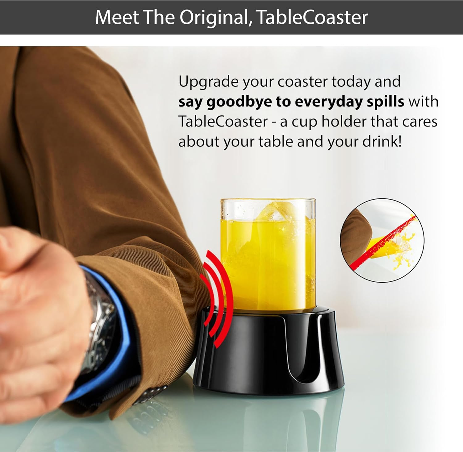 Tablecoaster - the Ultimate Anti-Spill Drink Holder, Jet Black - Black image number 4