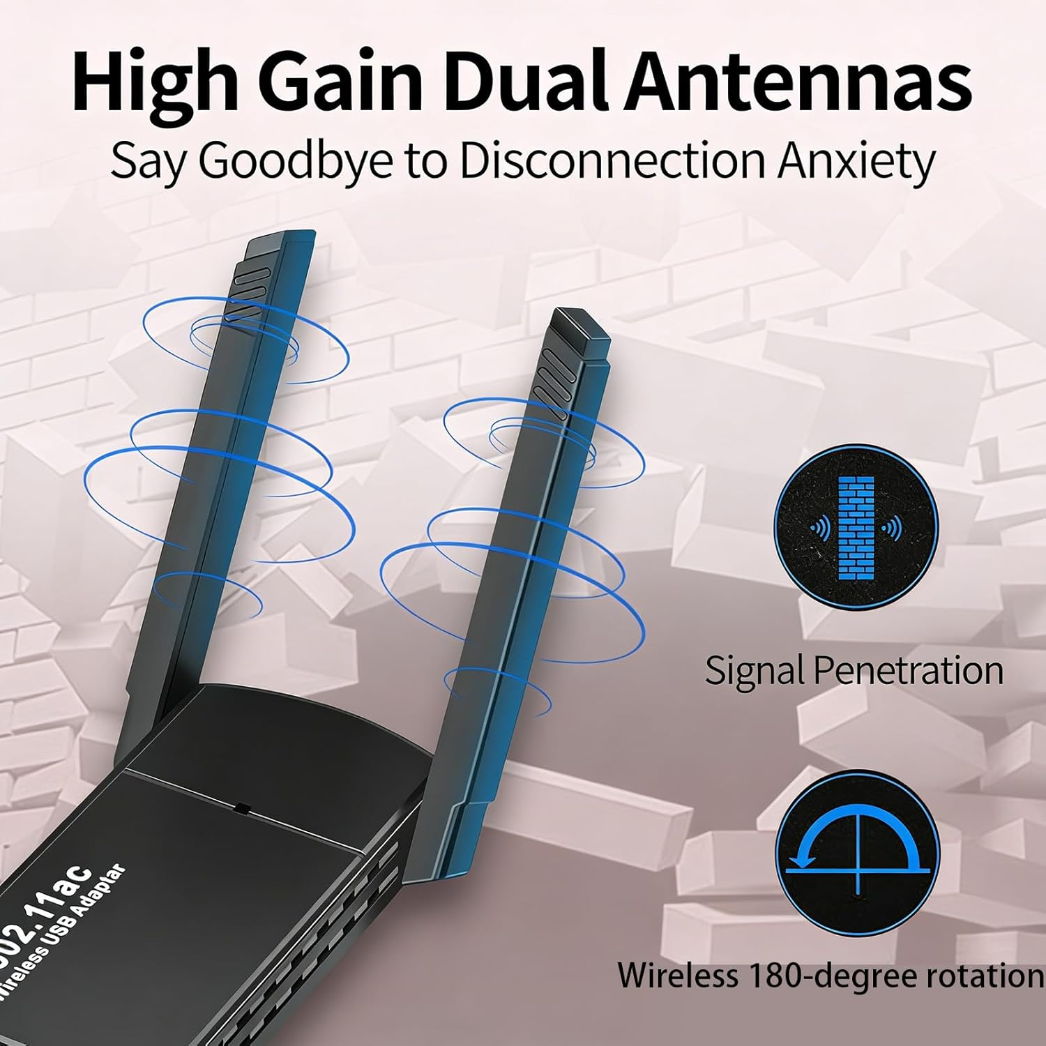 Wifi Adapter, 1300Mbps USB Wifi Adapter, Dual-Band 2.4Ghz/5Ghz Wifi Dongle, Compatible with Desktops and Laptops, Windows/Mac Os image number 1