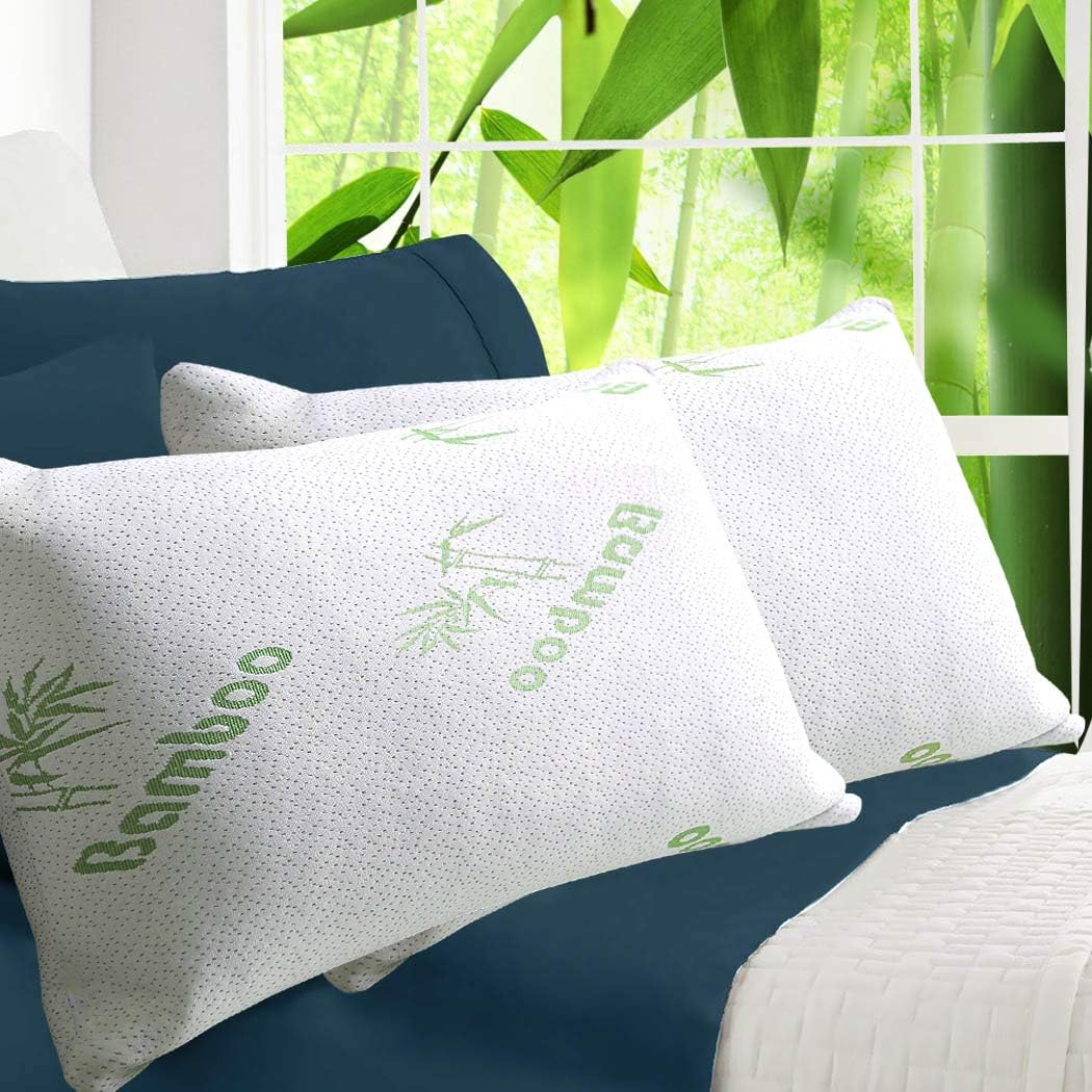 Dreamz 2X Memory Foam Pillow Shredded Cushion Sleeping Bed Pillows Breathable & Hypoallergenic Bamboo Cover with Zipper Moisture Wicking Back/Stomach/Side Sleeper Standard Size (70Cmx40Cm) image number 6