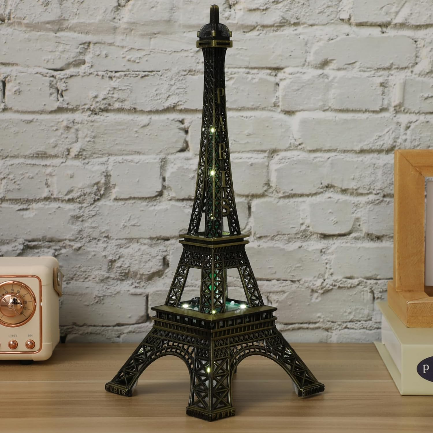 Gatuida LED Eiffel Tower Lamp, Light up Eiffel Tower Nightlight Zinc Alloy Model, 9.64 Inch, Wedding and Home Decoration