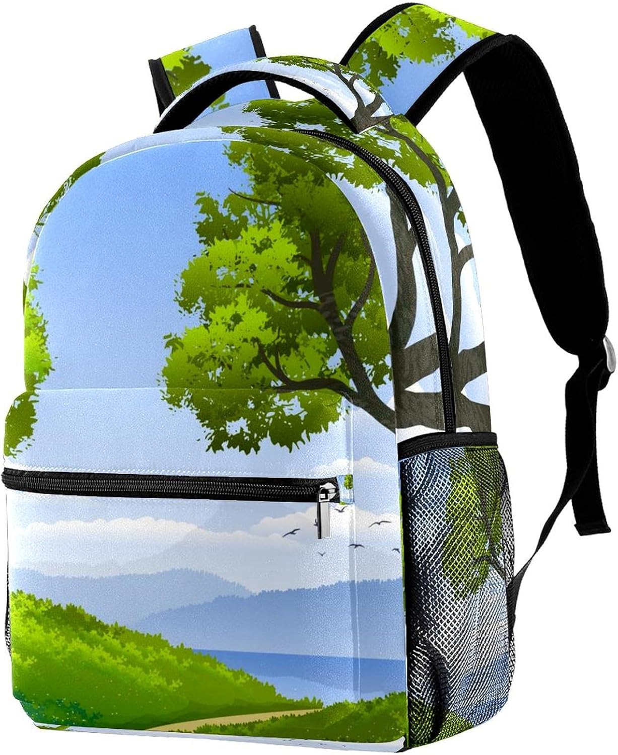 Hill Path Trees Deer Animals Backpack Students Shoulder Bags Travel Bag College School Tote Backpacks image number 3