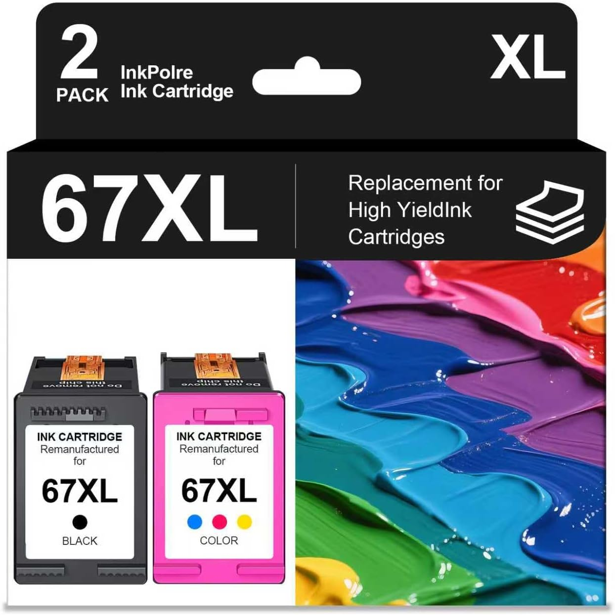 67XL Ink Cartridges Black/Color Combo Pack Replacements for HP Ink 67, 67XL High-Yield Ink for HP Printer Works with Deskjet 2700, 2755E, 2855E Envy 6000, 6055E, 6400 (1Black 1 Tricolor)