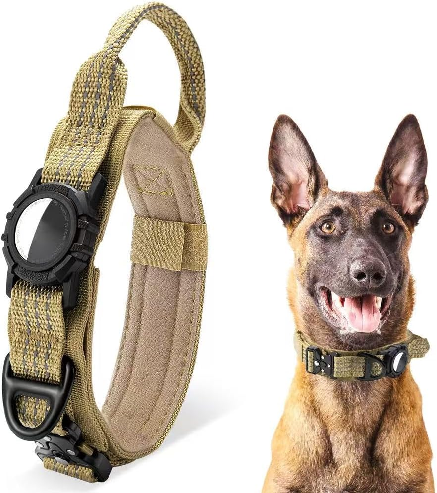 Slowton Tactical Dog Collar with Airtag Holder, Adjustable Nylon Dog Collar with Metal Buckle and Control Handle, Military Thick Dog Collar for Medium Large Dogs image number 1