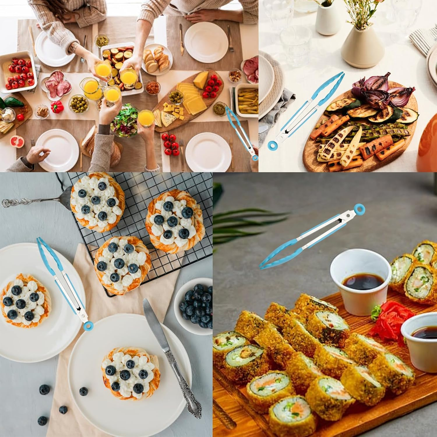 7 Pack Kitchen Tongs Set, Stainless Steel Silicon Handles and Nylon Tips,7 Inch Color Stainless Steel Tongs,Heat Resistant Non-Stick BBQ Tongs with Locking, for Cooking Grilling Salad image number 1