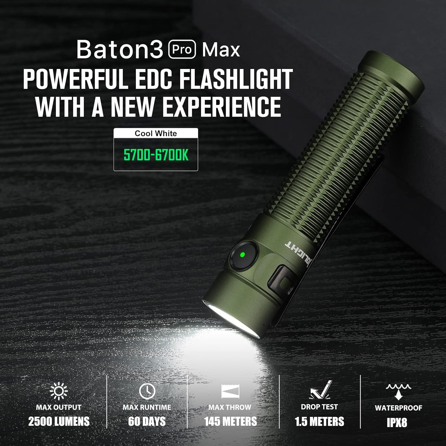 OLIGHT Baton3 Pro Max Max 2500 Lumens&Max 145 M Rechargeable Handheld Torch for Hiking, Mountaineering (OD Green, Cool White Light: 5700~6700K) - Orange Cool White image number 4