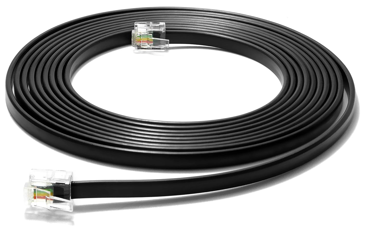 12 Inch Premium Quality Telephone Cable, RJ11 Male to Male 6P4C Phone Line Cord. Made in USA by Retail&Bulk (Black)