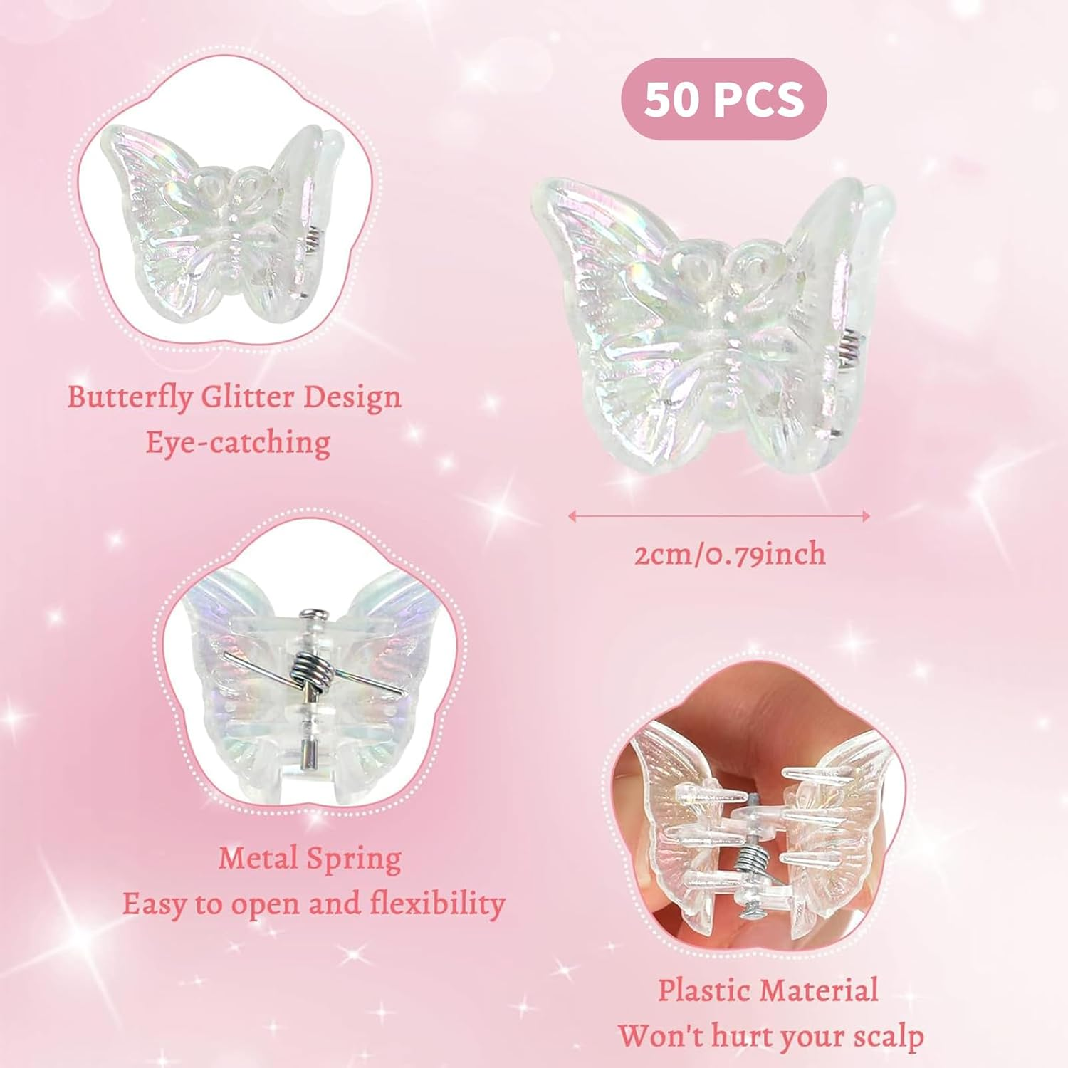 Gaivek 50 Pcs Mini Butterfly Hair Clips for Girls and Women, Cute Sparkly Colorful Tiny Claw Clips for Thick Hair, Small Hairstyling Accessories image number 6