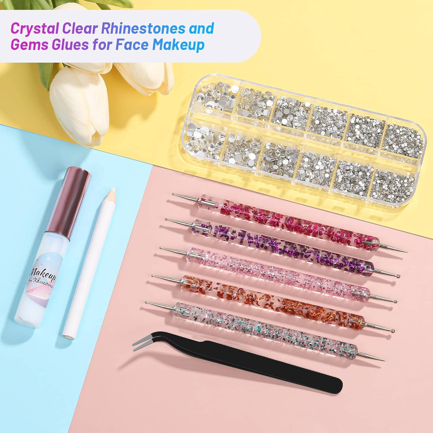 SFX Makeup Face Glue with Face Gems, Shynek 3600Pcs Flatback Eye Gems Hair Rhinestone Crystal with Tweezers Dotting Tools Skin Glue for Body Eye SFX Spirit Adhesive for Costume Cosplay image number 2