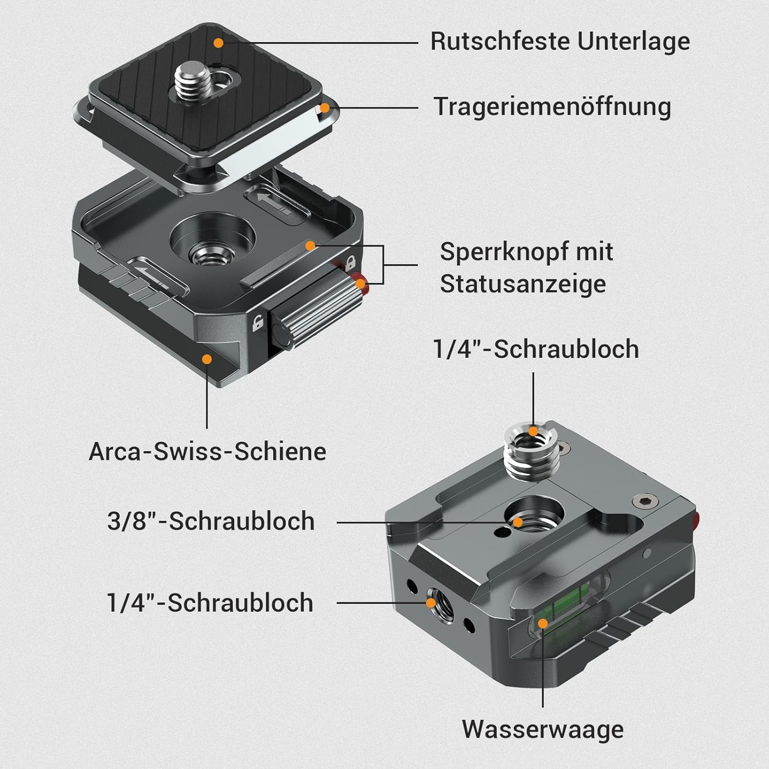 Leaplumin Camera Quick Release Plate Kit with Double Secured Safety Lock Aluminum Quick Release Plate Arca QR Clamp with Quick Switch Auto Lock Design image number 5