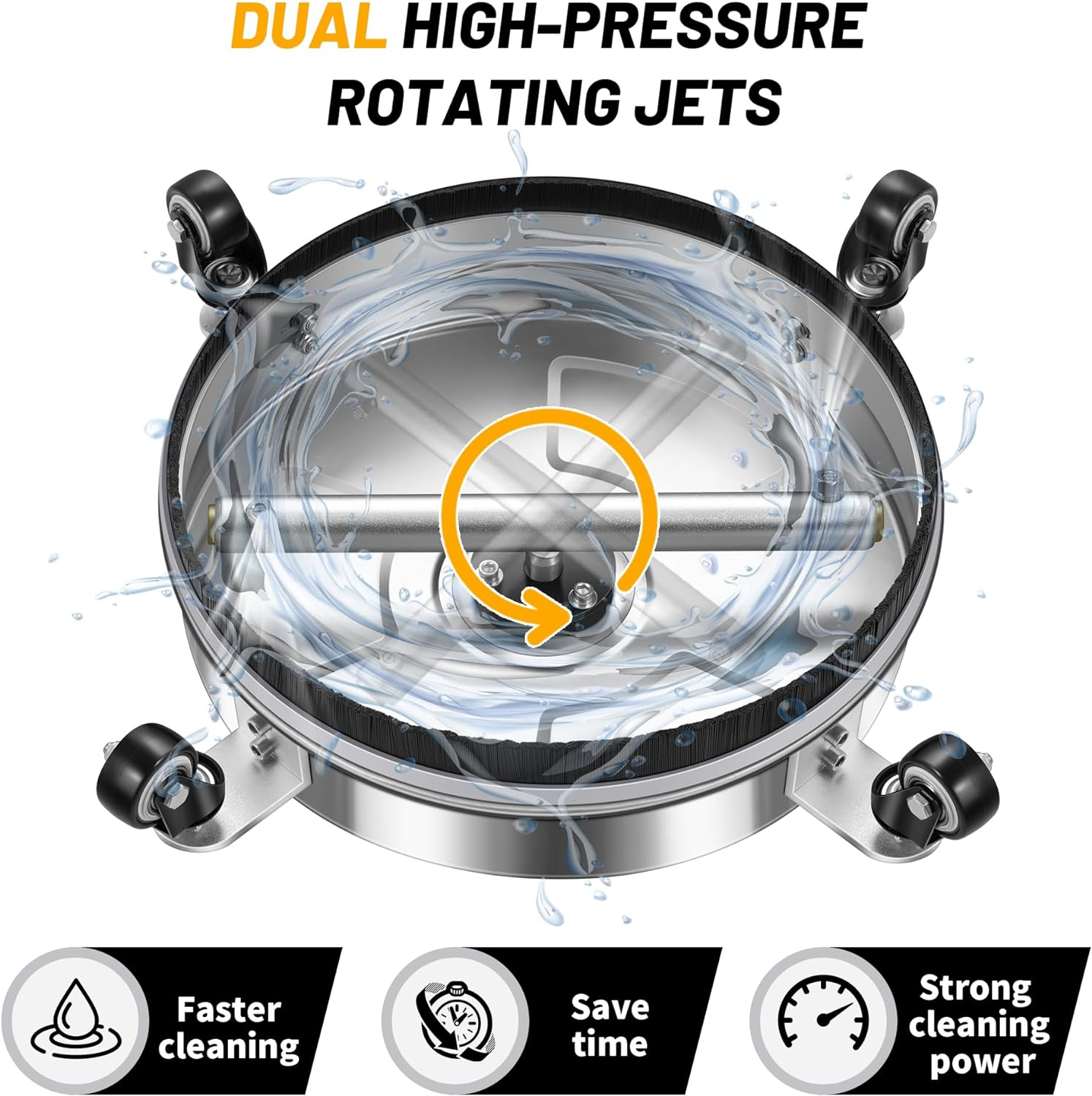 Lidodola Pressure Washer Surface Cleaner with 4 Wheels - Stainless Steel Surface Cleaner for Pressure Washer Attachment for Concrete, Patio, Sidewalk, Deck and Driveways (14 INCH Silver) image number 6