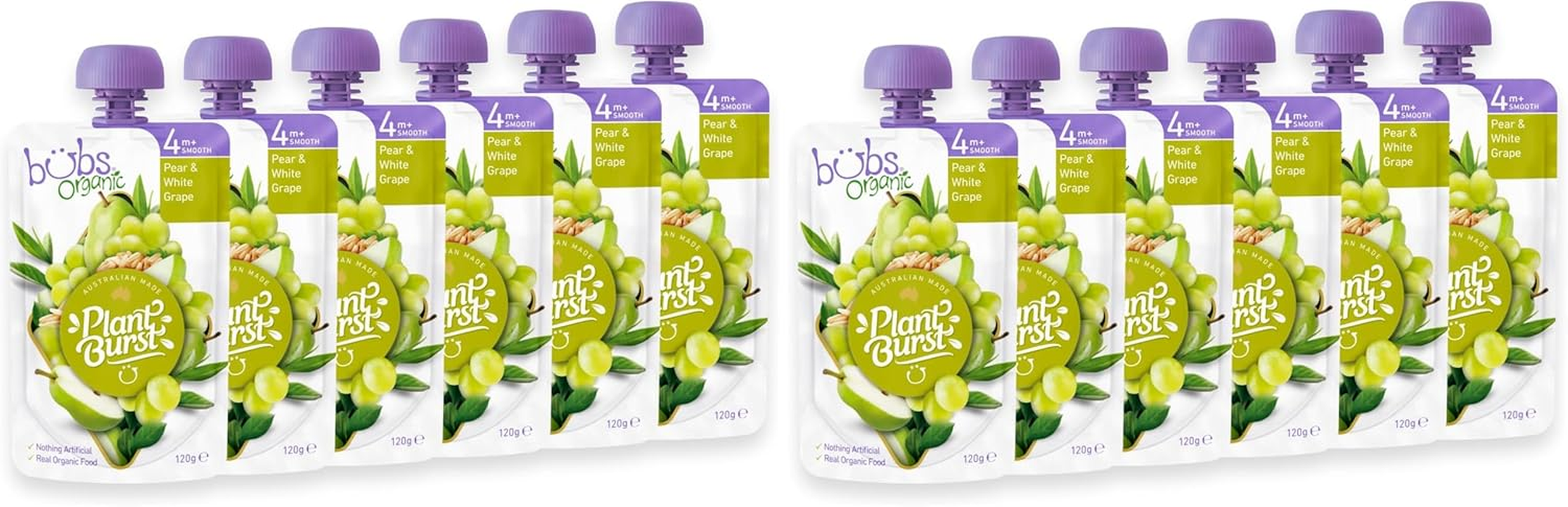 Bubs Organic Pear & White Grape Pouch, 4+ Months Baby Food, Fruit Puree Snack, 120G (Pack of 6 Pouches) image number 2