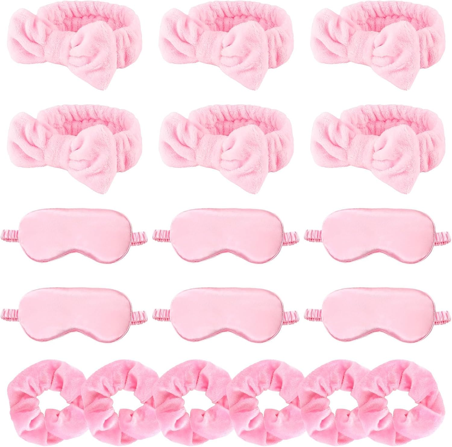 18 Pcs Sleepover Party Supplies for Girls - Pink Party Favors Include 6 Spa Headband, 6 Silk Eye Mask and 6 Velvet Scrunchies for Spa Birthday, Bachelorette, Slumber (Pink) image number 4
