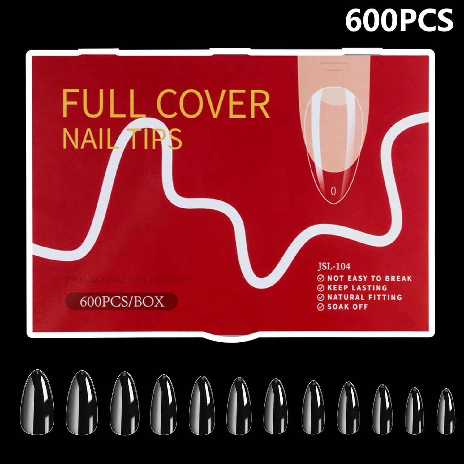 600 Pcs Short Almond Nail Tips, Cover Nail Fake Nails for Nail-Extensions, Acrylic Nail Nails for Nail Salons and Home, 12 Sizes