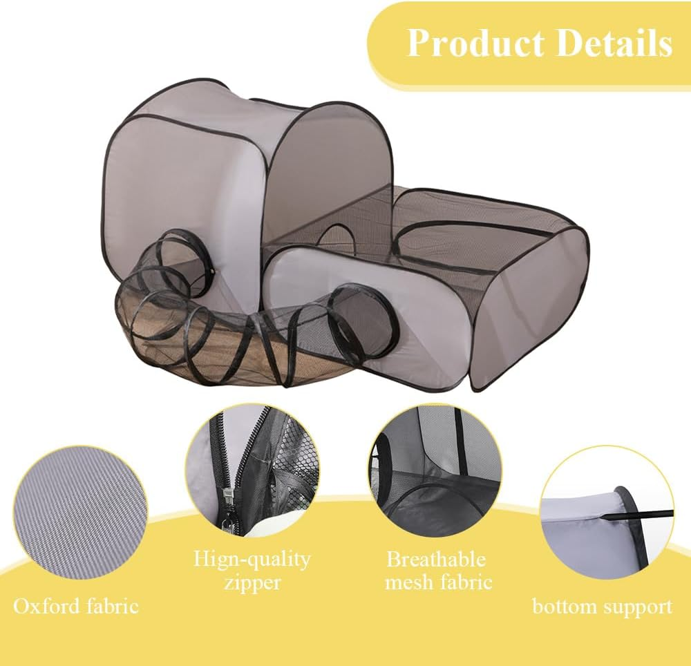 Pet Playpen,Cat Playpen,Cat Enclosure Tent,With Surround Tunnel,For Small Animals,Portable Tent,With Breathable Soft Sides,Outdoor or Indoor,Easy to Store (Grey) image number 5