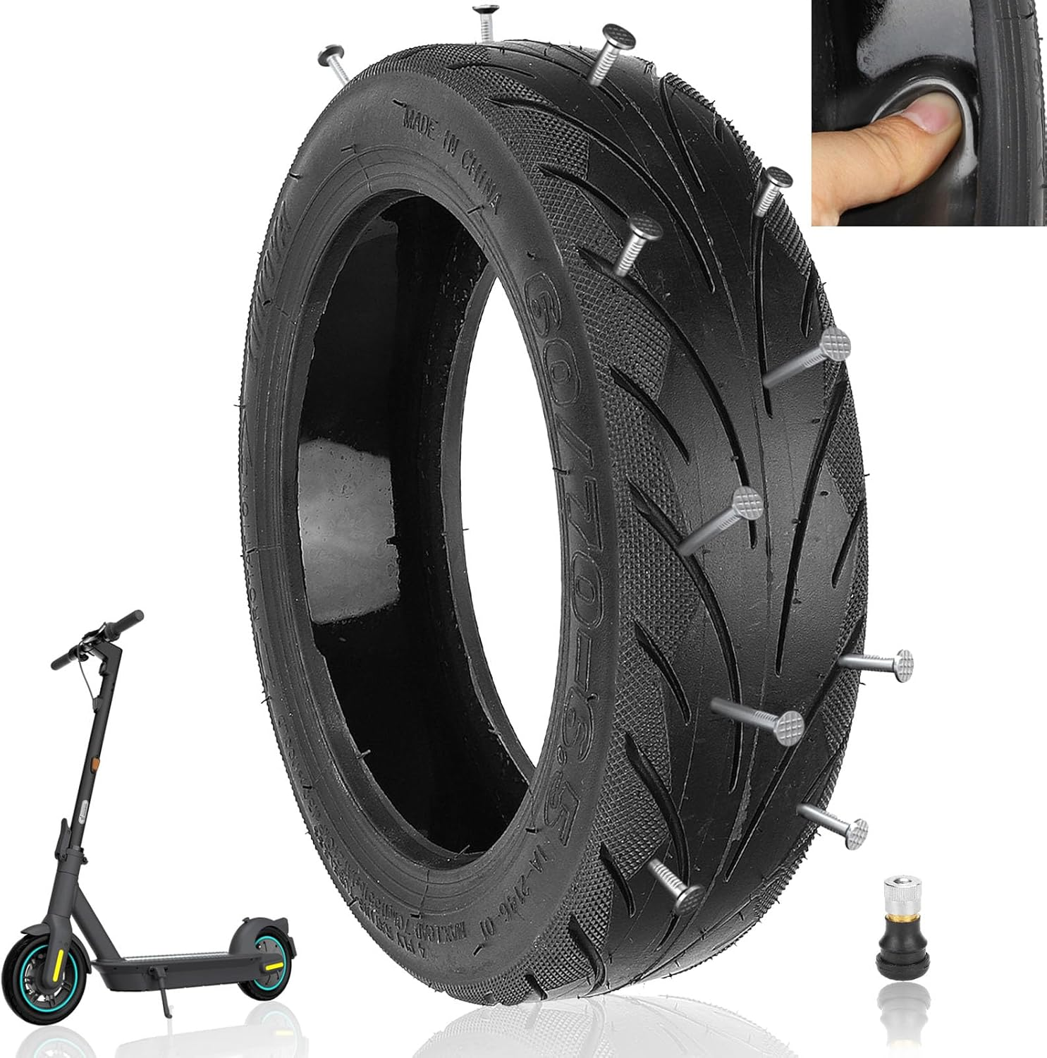 TREFAN 60/70-6.5 Tubeless Tyre with Gel Layer for Ninebot Max G30/G30D/G30D2/G30P/G30Lp/Max G2, Hiboy MAX Pro/S2 Max, for Xiaomi 5 Pro/Mi 5, Non-Slip, Wear-Resistant, Explosion-Proof (Pack of 1) image number 2