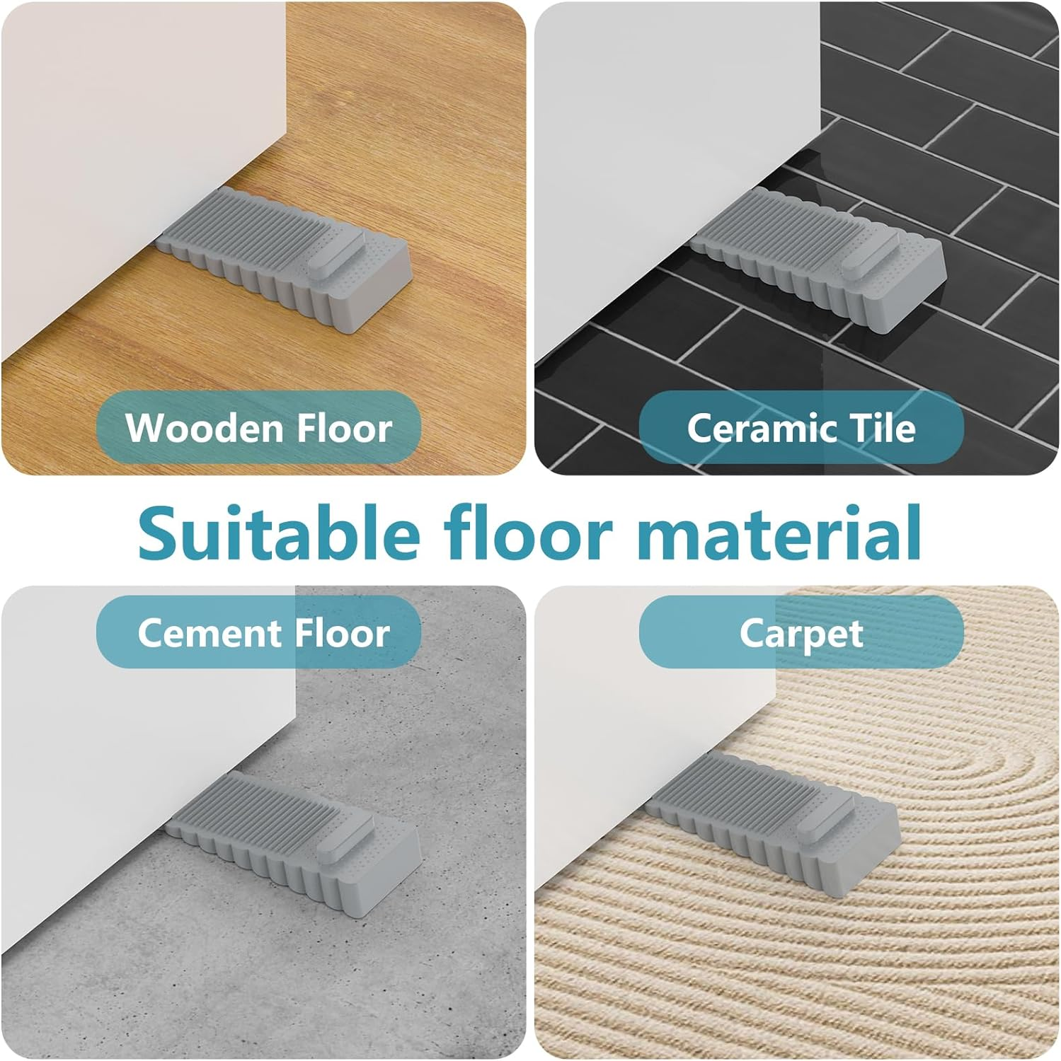 6Pcs Door Stopper, Geeric Rubber Door Stopper Slip Resistant Stackable Height Adjustable Door Stop Wedge Heavy Duty for Bottom of Door Protect Walls Floors Windows Grey - Black image number 6