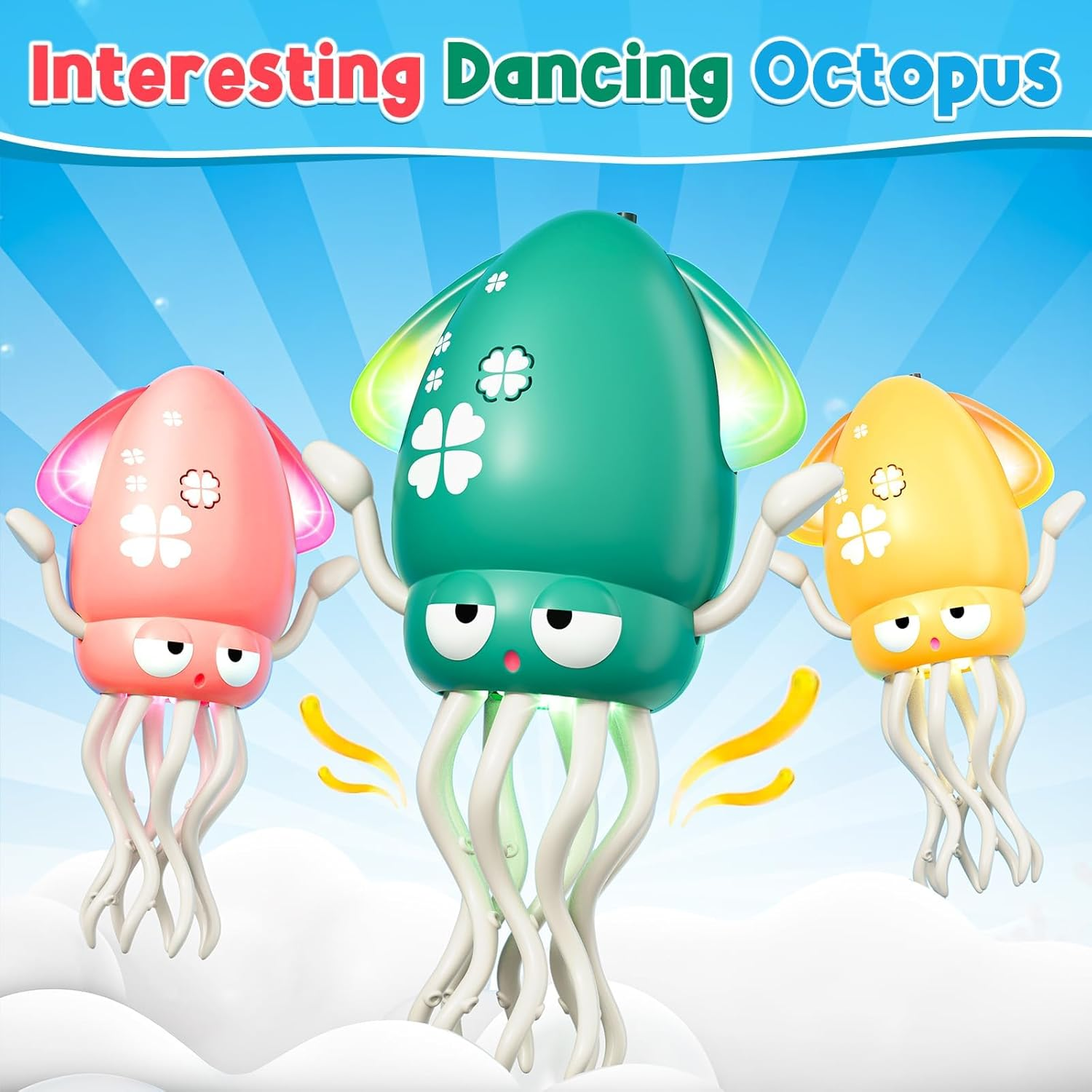 Magic Dancing Octopus Toy - Smart Obstacle-Dodging Robot with LED Light Show & Music, USB Rechargeable Tummy Time Squid Toy for Babies | Electric Crawling Octopus |Baby Toys for 3+Year Old Kids(Green) image number 4