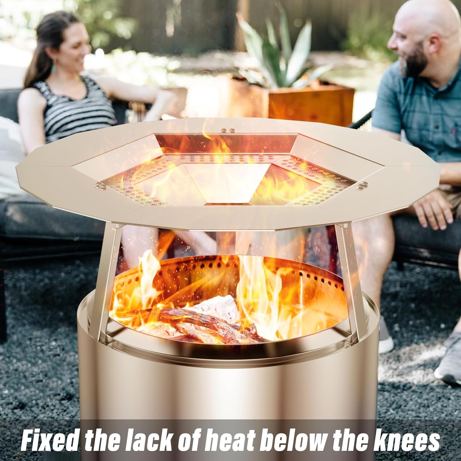 Heat Deflector for Solo Stove Bonfire 19.5", 304 Stainless Steel Portable Heat Diffuser with Handle&Leg Accessory for Bonfire Fire Pit Captures/Redirects Warmth for Solo Stove Accessories image number 1
