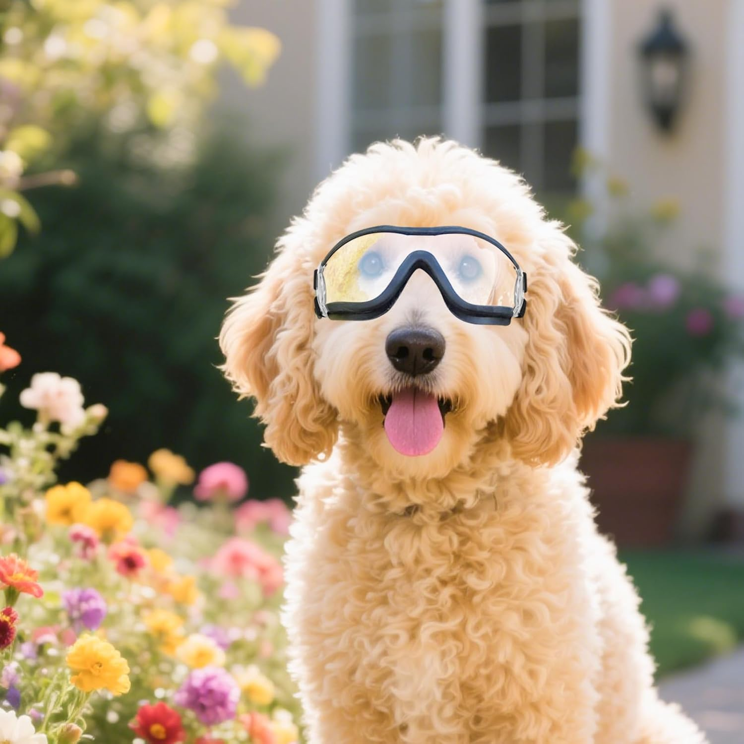 NAMSAN Dog Sunglasses Medium to Large Dog UV Transparent Goggles Windproof Anti-Dust Snowproof Pet Glasses with Elastic Straps, Clear image number 5