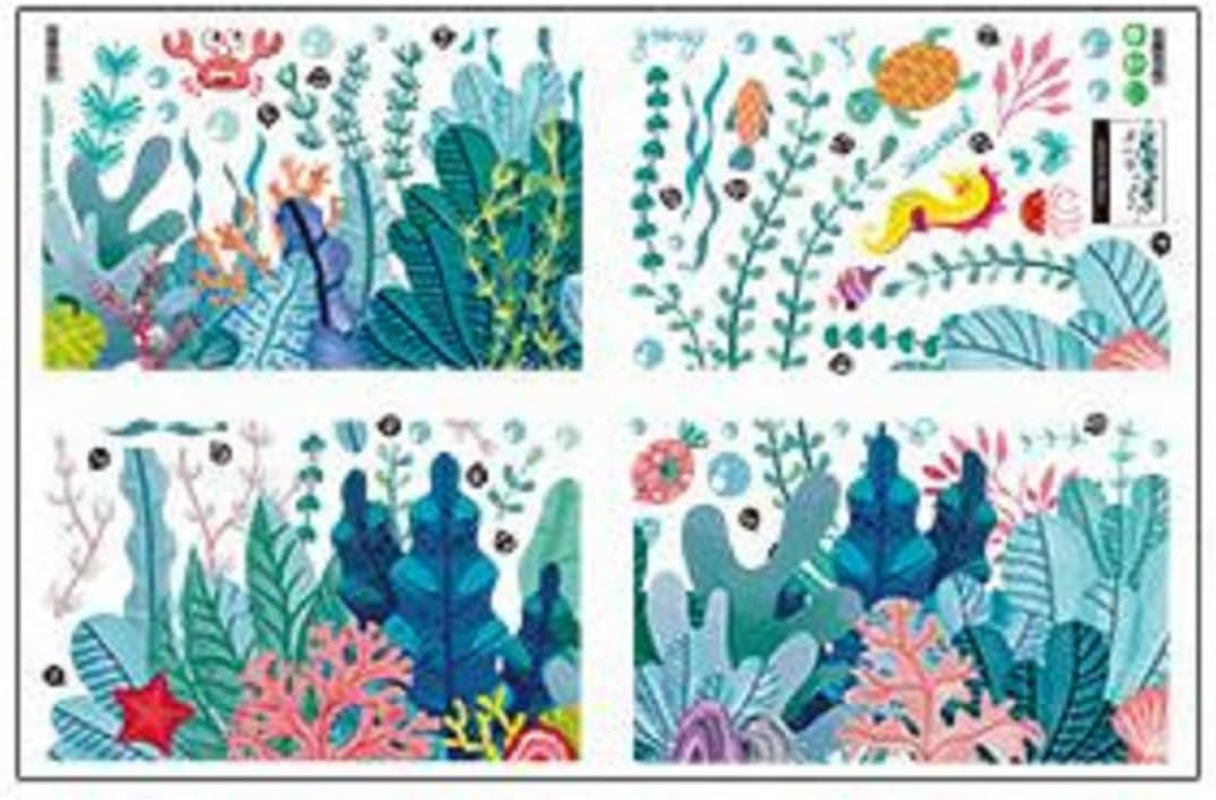 Creative Cartoon Removable 3D under the Sea World Nature Scenery Wall Stickers Ocean Grass Colorful Seaweed Baseboard Wall Decal for Wall Corner Nursery Room Bathroom Living Room