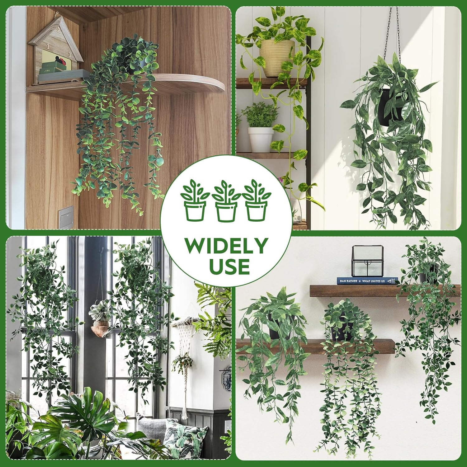 Artificial Plants 3Pcs Set, Hanging Plants Vines &ndash; Mandala Pea Eucalyptus Leaf Faux Plants for Office, Farmhouse, Home Decor, Indoor & Outdoor Wedding Decoration image number 2