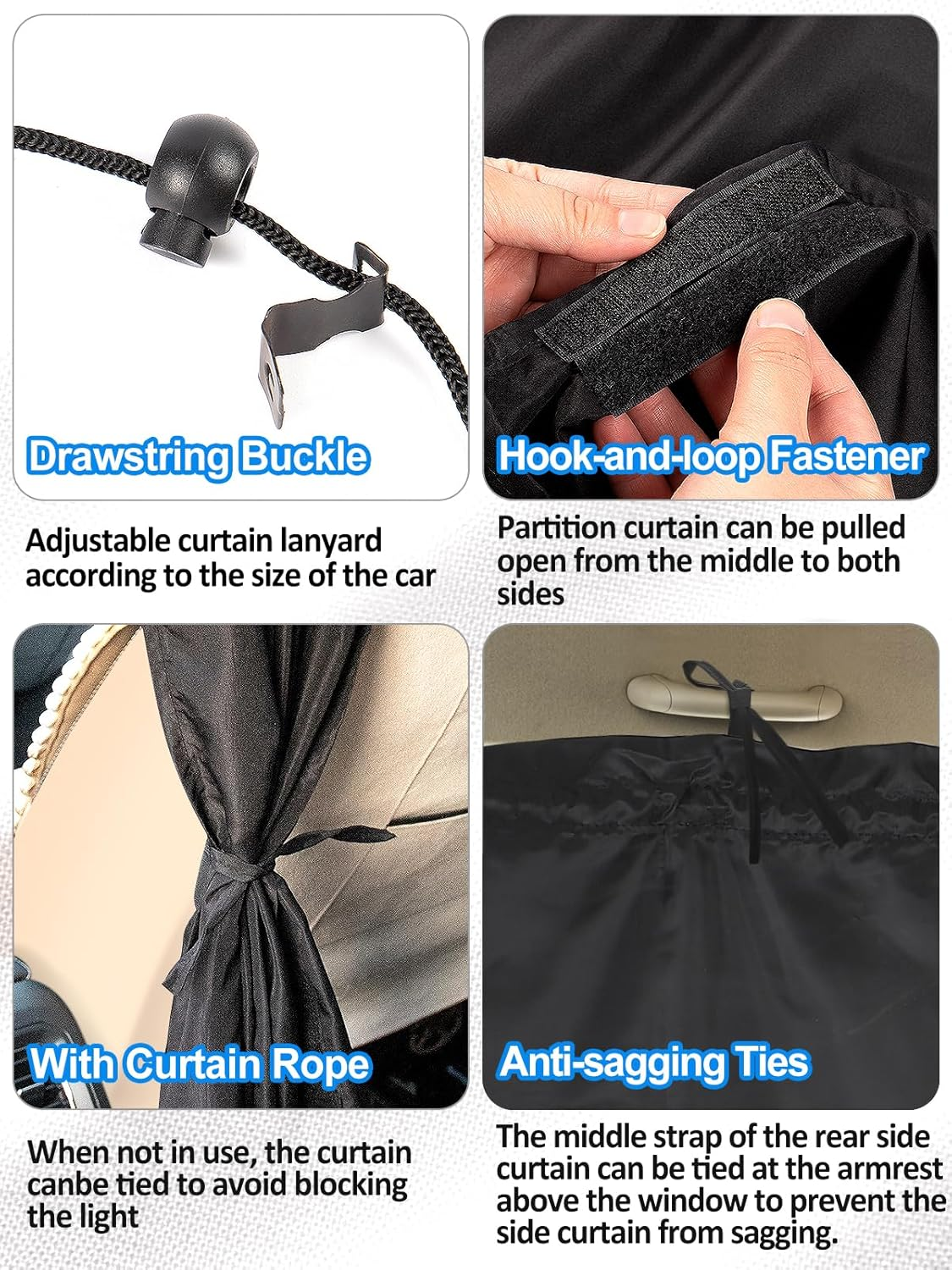 PAMASE Set of 3 Car Privacy Curtains - 95% Light Blocking Fabric Rear Seat & Side Windows Divider Curtain Baby Shades, Wide Sedan SUV Sunshade Screen Covers for Travel Camping Nap Sleeping image number 2