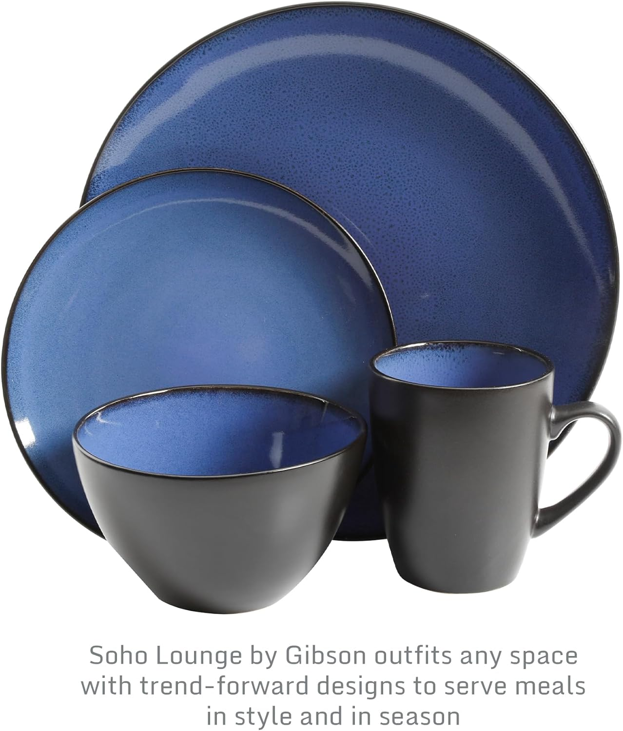 Gibson Home 109536.16R Reactive Stoneware Soho round Dinnerware Set, Blue, 16 Piece - Red image number 2