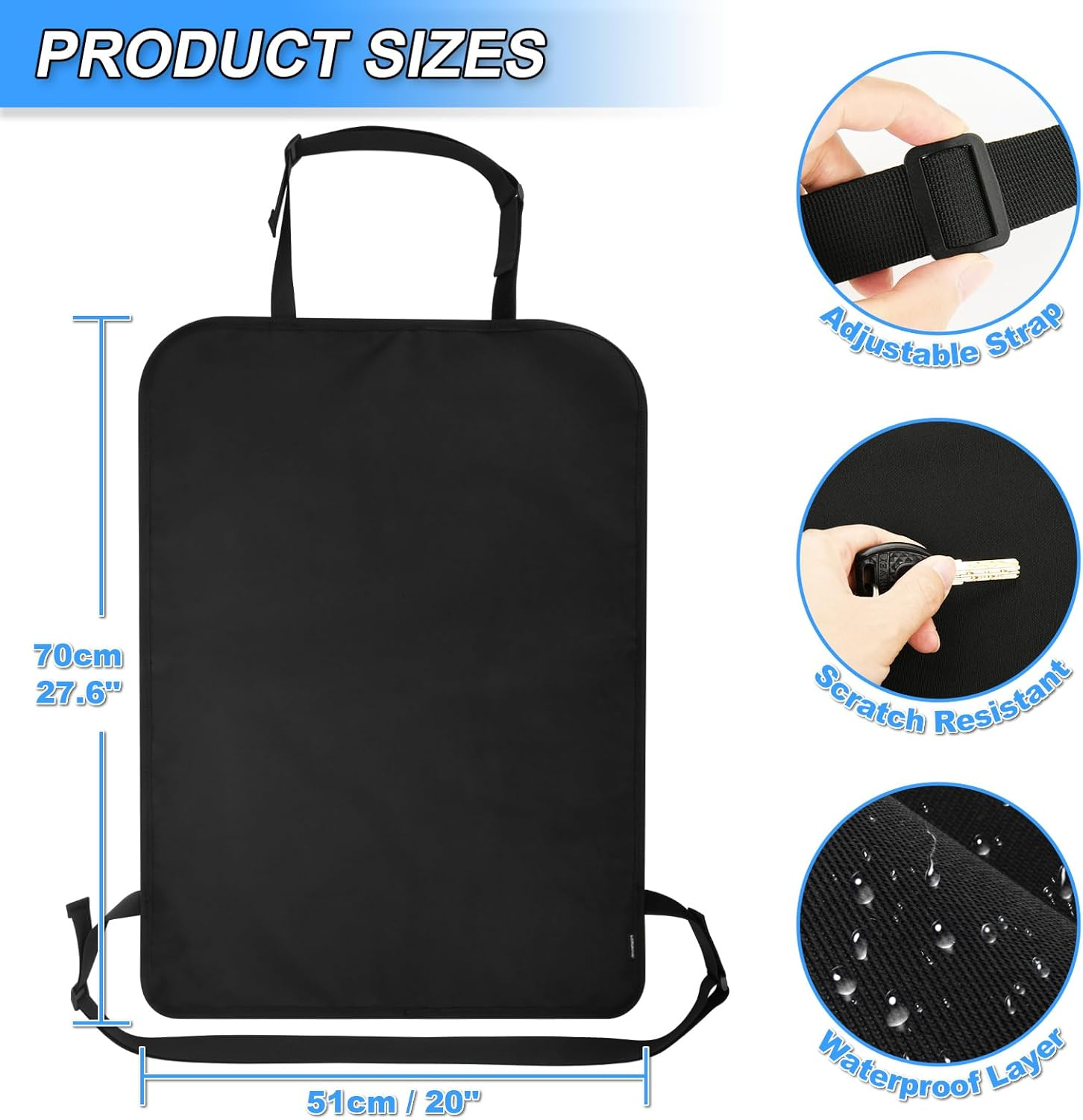 2 Pack Heavy Duty Kick Mats Back Seat Protectors for Kids,X-Large Durable Car Back Seat Cover,Waterproof Sag Proof Kick Mats Back Seat Protector for Vehicles Protect from Dirt,Mud&Scratches, X-Large - Black image number 5