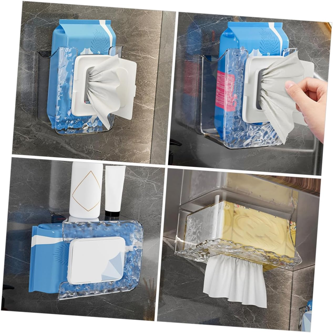 Wall Mounted Wipes Holder Tissue Storage Box for Bathroom Kitchen, Wave Texture White and Grey, 2Pcs Tissue Dispenser Box for Wet Wipes and Face Towels image number 6