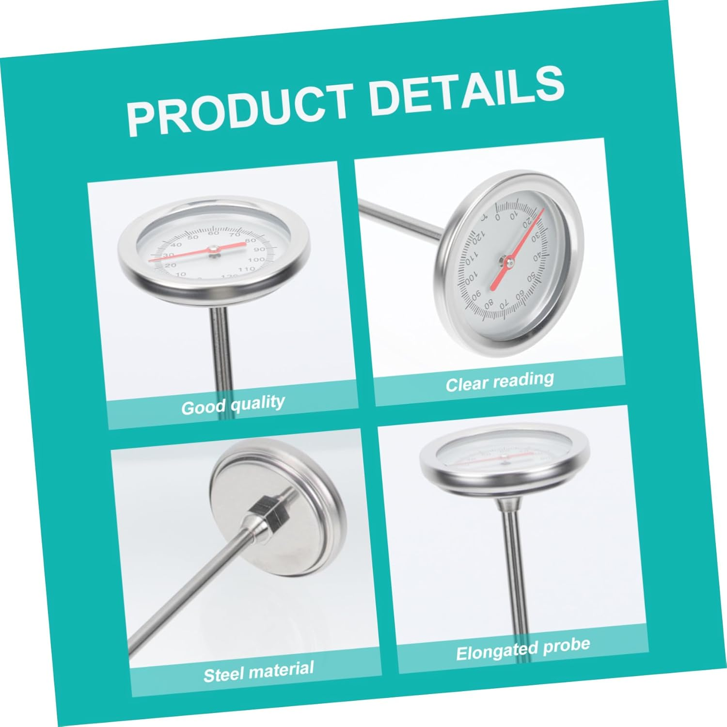 Mipcase Stainless Steel Soil Thermometer Probe Accurate Compost Temperature Gauge for Gardening and Greenhouse Planting C- C Sensor Tool