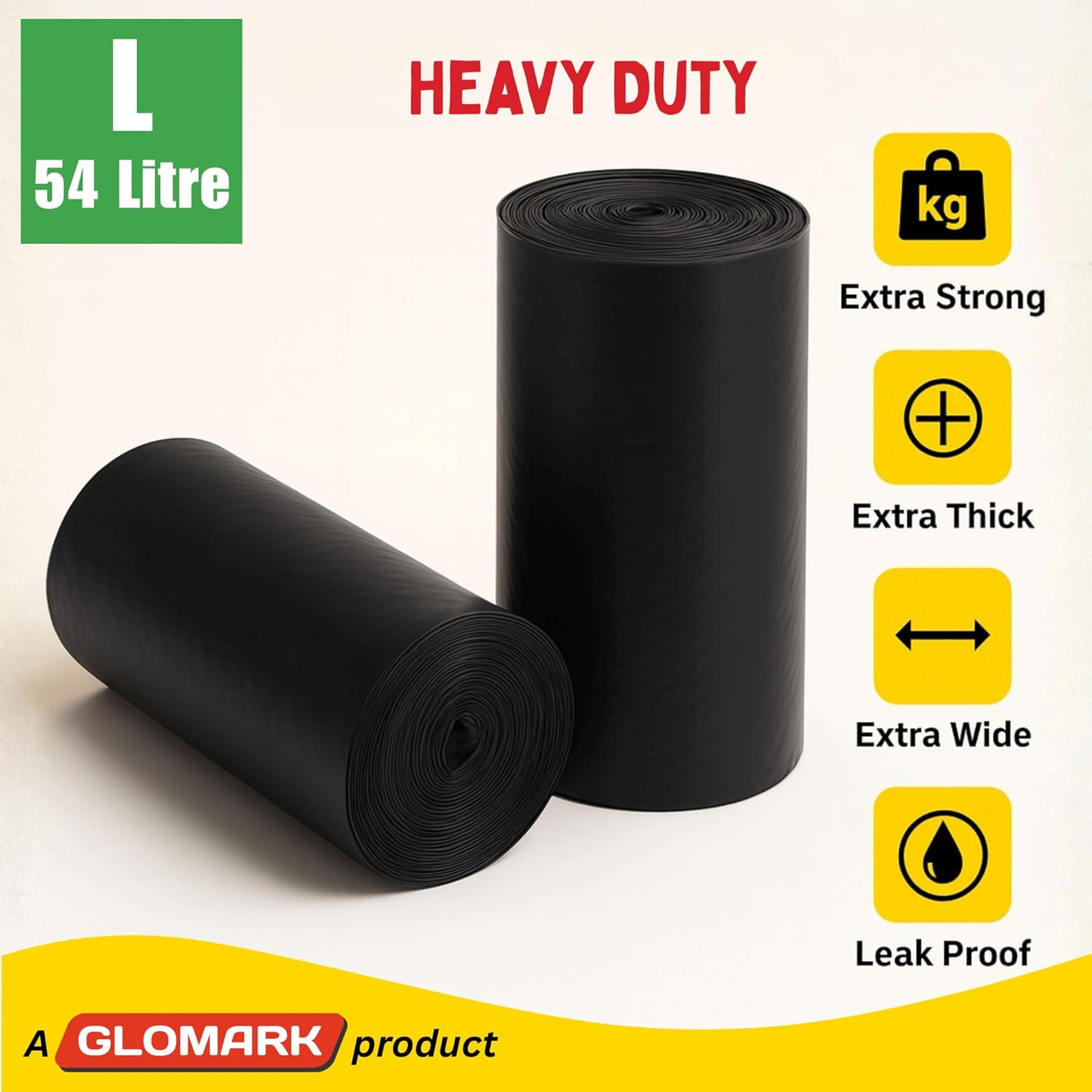 54L Heavy Duty Garbage Bags, 100 Bags Value Pack, Extra Strong Multipurpose Rubbish Bags, L Size Fits 54L Trash Bin image number 1