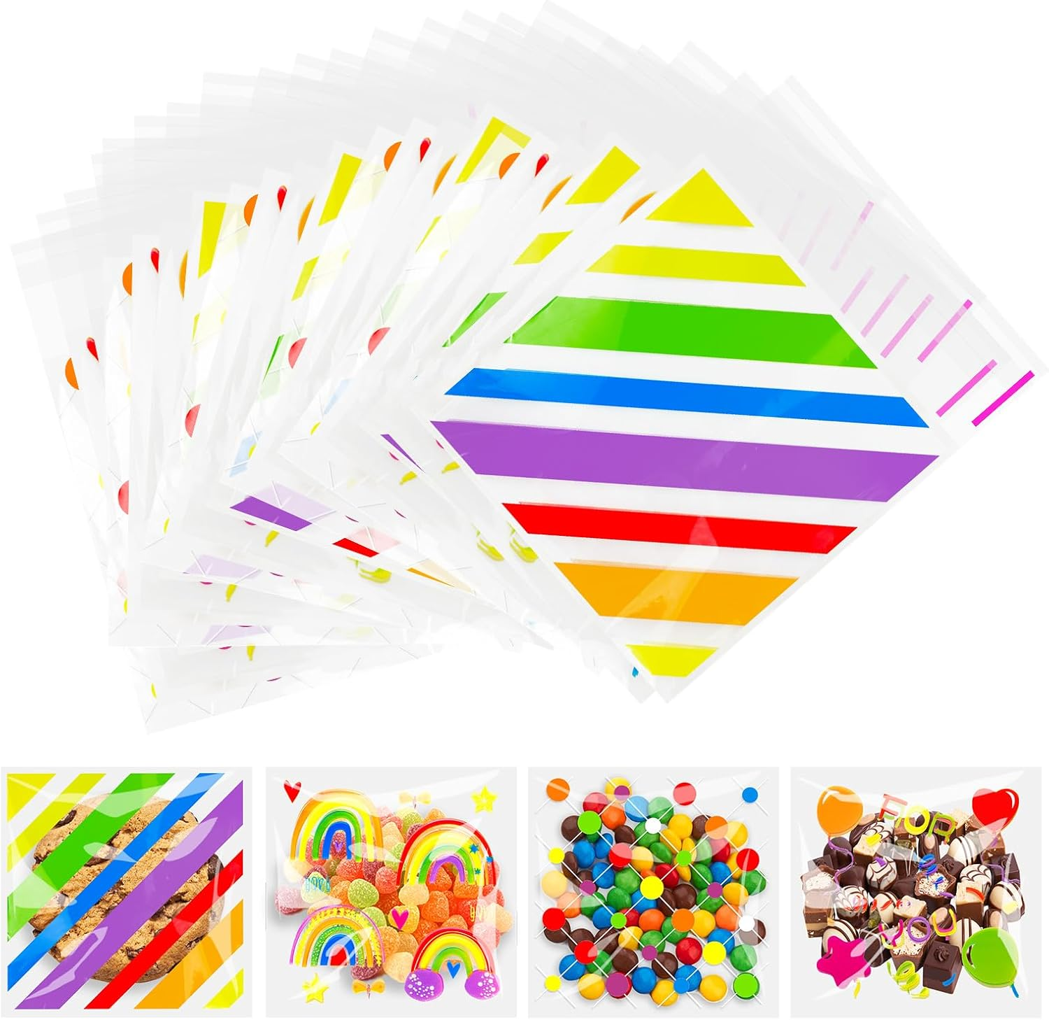 Bigqin 200Pcs Halloween Small Goodie Candy Bags, Self-Adhesive Small Transparent Gift Bags for Filling Cookies Candy Nuts (10X10Cm/3.94X3.9Inch) (Halloween Trick or Treat)
